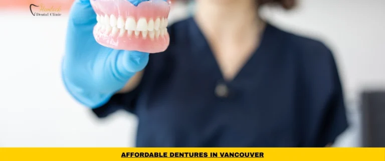 Dentures Vancouver dental clinic showing a dentist holding a denture model for tooth replacement treatment