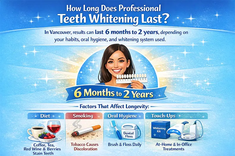 How long does professional teeth whitening last? Results can stay bright for months with good habits.
