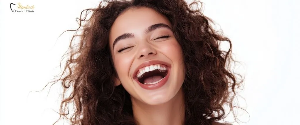 Close-up of bright white teeth after one-day whitening treatment - how to whiten teeth in a day -how to whiten teeth in a day