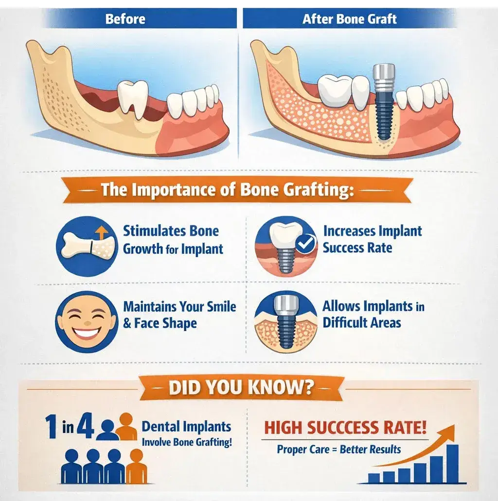Bone Grafting for Dental Implants Cost in Vancouver Now 1 Before and after illustration showing bone grafting for dental implants and the importance of bone grafting for dental implants cost and implant success