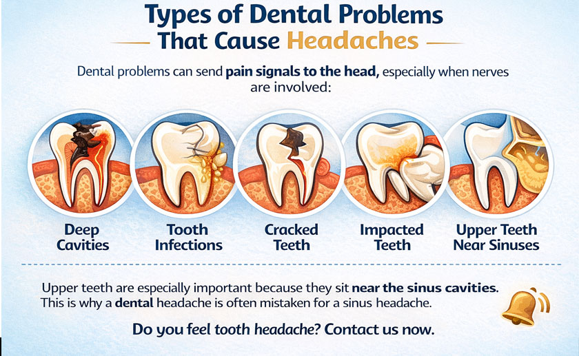 Can Tooth Decay Cause Headaches? 1 tooth headache symptoms related to dental nerve infection