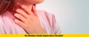 Person holding their throat with discomfort, representing sore throat symptoms possibly related to wisdom teeth infection.