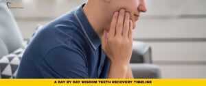 Person holding jaw during healing after extraction for a day by day wisdom teeth recovery timeline