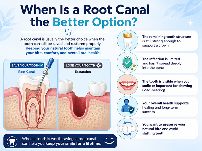 Extract tooth vs Root Canal: Which Should You Choose? 1 Recovery timeline infographic comparing root canal vs tooth extraction healing process and recovery stages
