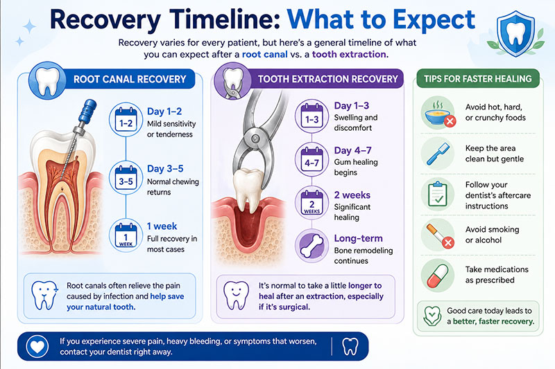 Extract tooth vs Root Canal: Which Should You Choose? 3 When is a root canal the better option infographic comparing tooth extraction vs root canal treatment