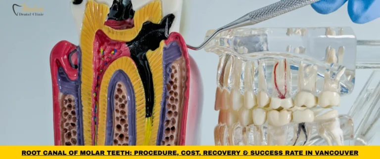 Root canal of molar teeth showing treatment of infected molar canals before crown placement