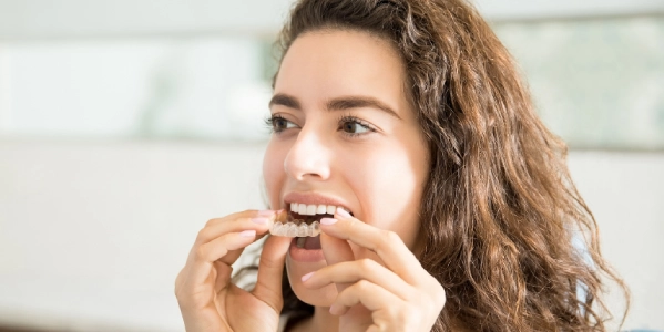 adult wearing clear aligners