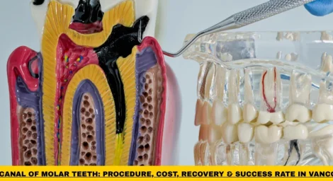 Root canal of molar teeth showing treatment of infected molar canals before crown placement