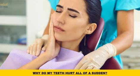 Person experiencing sudden tooth pain caused by sensitivity, grinding, or dental problems